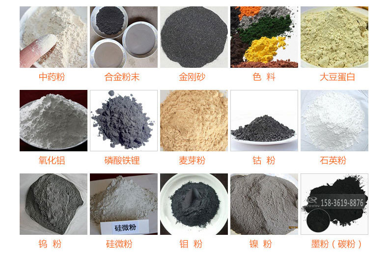 氣體保護(hù)超聲波振動(dòng)篩的行業(yè)應(yīng)用：中藥粉，合金粉末，金剛砂，色料，大豆蛋白，氧化鋁，磷酸鐵鋰，麥芽粉，鈷粉，石英粉，鎢粉，硅微粉，鉬粉，墨粉。