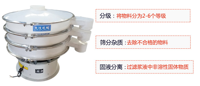 600型聚丙烯振動篩優(yōu)勢：分級：將物料京分為2-6個等級。篩分雜質：去除不合格的物料。固液分離：過濾漿液中非溶性固體物質。