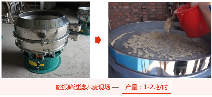 旋振篩過濾蕎麥現(xiàn)場(chǎng)，產(chǎn)量可達(dá)2噸每小時(shí)。