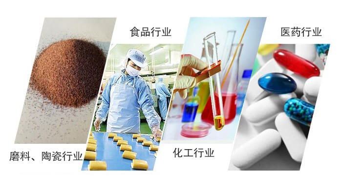 圓形旋振篩適用行業(yè)：磨料，陶瓷行業(yè)，食品行業(yè)，化工行業(yè)，醫(yī)藥行業(yè)。