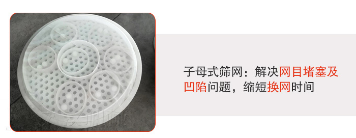 塑料防腐蝕振動篩采用子母扣式網(wǎng)架可安裝彈跳球進行清網(wǎng)，解決篩網(wǎng)堵塞問題。